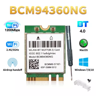 1200Mbps Broadcom BCM94360NG WiFi Wireless Network Card MacOS X Hackintosh BT4.0 • £25.19