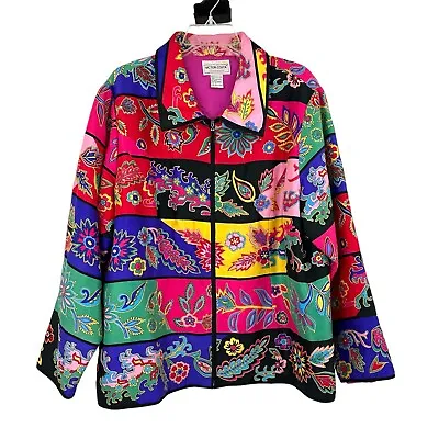 Vintage Victor Costa Occasion 100% Silk Jacket Quilted Floral Patchwork Bead 1X • $32