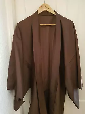 Men's Japanese HAORI Kimono Jacket -brown Polyester Silk Dressing Gown Jedi Robe • £24