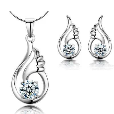 £3.99 • Buy Angel Wing Pendant Necklace Stud Earrings  925 Sterling Silver Womens Jewellery