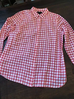J Crew Boy Shirt Red/White Plaid Long Sleeve Cotton Button Down Size 12 • $16