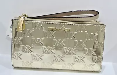 Michael Kors Jet Set Pale Gold Metallic Leather Double Zip Phone Wallet NWT $128 • $62.99