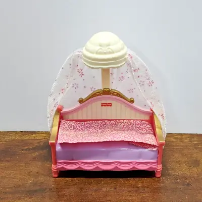 Fisher Price Loving Family Dollhouse Pink Canopy Dolls Bed Kids Bedroom • $7.95