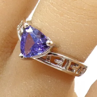 Trillion Cut Purple Tanzanite Open Band 18K White Gold Ring Size 6.75 LLC2 • £781.18