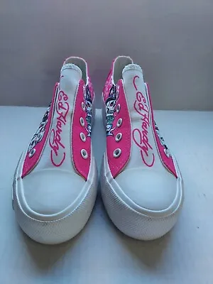 Ed Hardy Y2K Women’s Size 6 Slip On  Sneaker Shoes Pink Skull Cards Las Vegas • $55