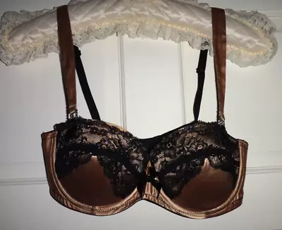 £15 • Buy La Senza Beige Satin & Black Lace Underwired & Padded Diamante Cluster Bra 34D💕