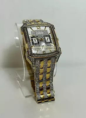 Bulova Men's Watch 98C109 Quartz Crystals Gold Tone Stainless Steel Pave Dial • $199.99