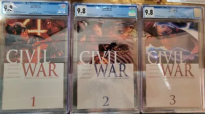 Marvel Civil War 1-7 With 1-3 Slabbed With CGC 9.8 The Rest Bagged And Boarded • $375