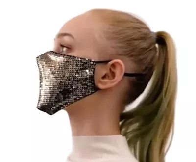 Sequin Glitter Face Mask Fashion Bling Sparkly Washable Face Cover Women Gold • $4.59