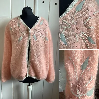 Vintage Lined Cardigan Peach Size M  Leather Embellishment  • £20