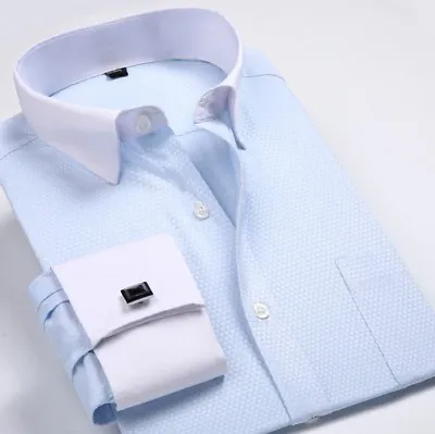 Mens Long Sleeves Shirts French Cuff The White Collar Dress Business Work Shirts • $18.04