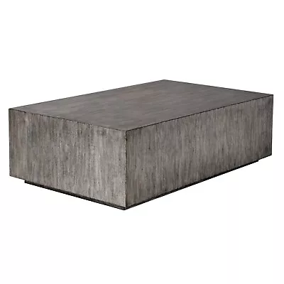 Modern Minimalist Wood Cube Block Coffee Table Solid Rectangle Gray Distressed • $1023