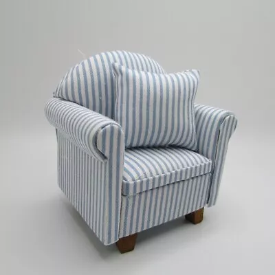 Dollhouse Miniature Modern Arm Chair Blue Stripe Fabric Pillow CLA10950 • $15.29