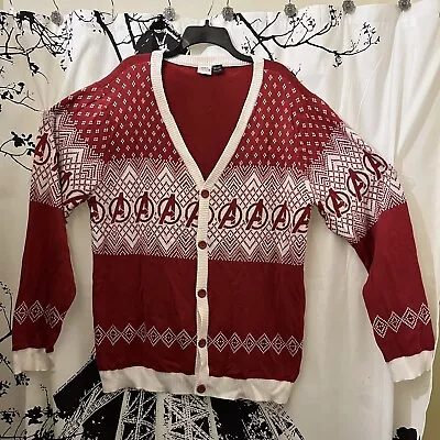 Marvel Avengers Cardigan Sweater Holiday Christmas Superhero Logo Cream Red XXL • $25