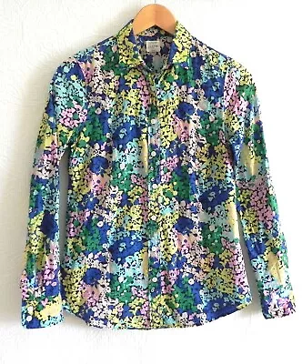 J Crew Perfect Shirt Cotton Floral Button Up Long Sleeve Slim Cut Relaxed XS • $16.99