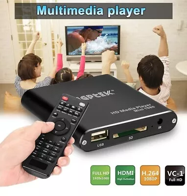 HD Media Player Digital Media Player With Remote USB HDMI SD Card HDD DVD • £59.99