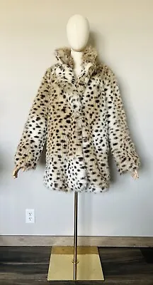 H&M Women’s Size 8 Leopard Print Faux Fur Coat Pockets Snap On Lined EUC • $36.79