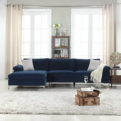 Mobilis Modern Large Microfiber Velvet Fabric L-Shape Sectional Sofa With Extra • $850