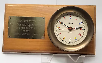 Vintage Brass Chelsa Boston Ship Porthole Quartz Clock With Wood Plaque NSA • $195