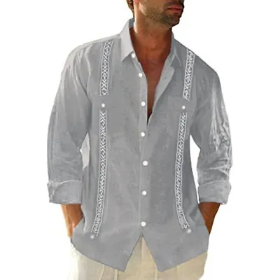 Men's Casual Short Sleeve Guayabera Cuban Beach Wedding Button-Up Dress Shirt • $18.26