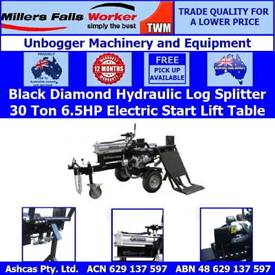 Black Diamond 30 Ton Key Start Hydraulic Log Splitter Jockey Wheel Lift Table • $2483