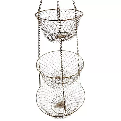 Vintage Tiered Wire Hanging Fruit Basket Copper Collapsible Kitchen Storage 36  • $24.99