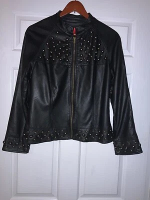 $14.99 • Buy V Cristina Faux Leather Black Jacket Lined Studded Size Medium 