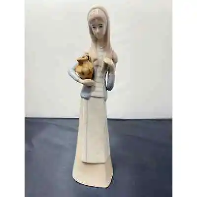 Porcelain Figurine Woman Holding Water Jug Lladro-style 11.75  Tall • $19.99