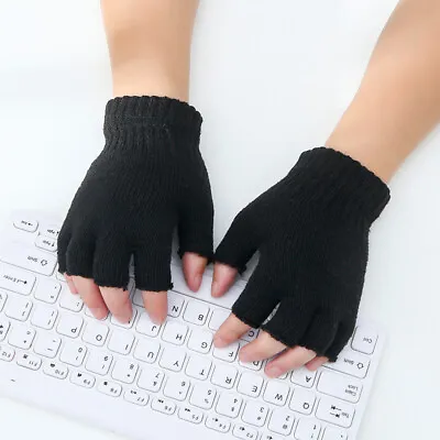 1Pair Black Half Finger Fingerless Gloves Women And Men Wool Knit Wrist Cot_~y • $6.62