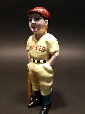 Antique Vintage Style Cast Iron Slugger Coin Bank Baseball Player • $40