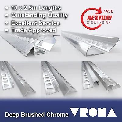 10 X Tile Trim Deep Brushed Chrome L-Shape Box Round/Quadrant Triangle • £74.99