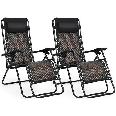 2 Pieces Foldable Zero Gravity Reclining Garden Patio Deck Chair Sun Lounger • £64.95