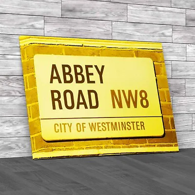 Abbey Road Street Sign Yellow Canvas Print Large Picture Wall Art • £14.95