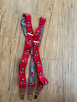 VTG Walt Disney JG Hook Mens Mickey Mouse Suspenders Red Elastic German Made • $20