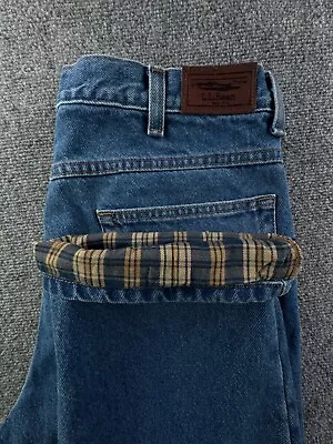 LL Bean Flannel Lined Denim Blue Jeans Adult Men 34x32 Soft Cotton Outdoors • $20.51