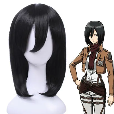 Mikasa Ackerman Black Medium Long Cosplay Full Wig Women Wigs Synthetic Hair • $16.91