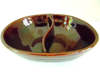 Vintage Marcrest Brown Stoneware Daisy & Dot Divided Serving Bowl • $15