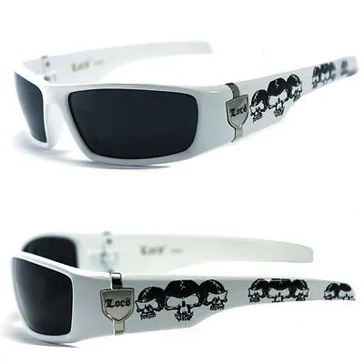 Men Gangster Sunglasses Locs Biker Skull Pattern On Arms White Frame • $10.99