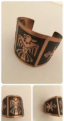 Beautiful Vintage Solid Copper Cuff Bracelet Thunderbird + Clip Earrings • $20