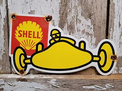 Vintage Shell Porcelain Sign Old Gasoline Motor Oil Race Car Engine Service 10  • $156.26