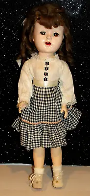 Vintage 1950s Unmarked Hard Plastic Walker Doll 17”w/Teeth USA Original Dress • $15.99
