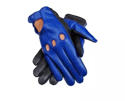 Men's Genuine Leather Two Tone Full Finger Driving Gloves With Knuckle Holes • $20