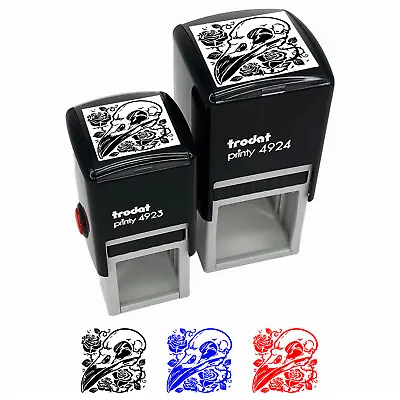 Crow Raven Bird Skull With Roses Self-Inking Rubber Stamp Ink Stamper • $14.99