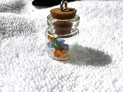 $6.99 • Buy Mini Glass Jar Necklace Pendant With Crystal Beads 