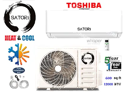 12000 BTU Ductless Air Conditioner/Heat Pump Mini Split 110V: 1 TON W/KIT • $497