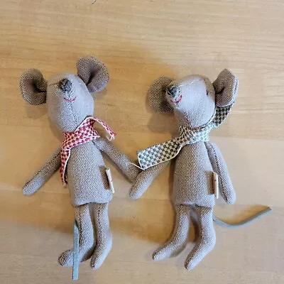 Maileg Mouse 2 Mice Climber Magnetic Set Plush Rare 5 Inch Red Blue Scarfs  • $50