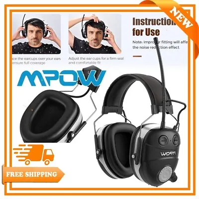 Mpow Bluetooth Headphones Wireless Ear Defenders Protection Muffs AM FM Radio • £40.84