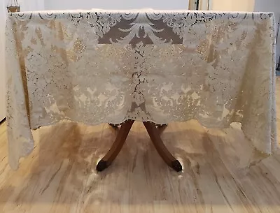 Quaker Lace Ivory Tablecloth Dinner Cloth Floral Plume Pattern #3500 Vintage • $59.99