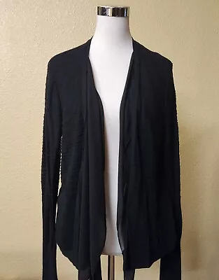 Open Cardigan L Black Knit With Chiffon Layered Look Vera Wang Simply Vera • $13.99