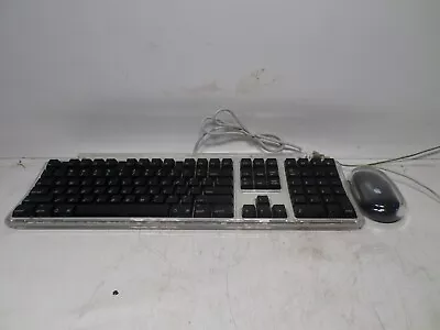 VINTAGE Apple Pro Keyboard Model M7803 Black Keys Clear Cover & Puck Mouse M4848 • $29.99